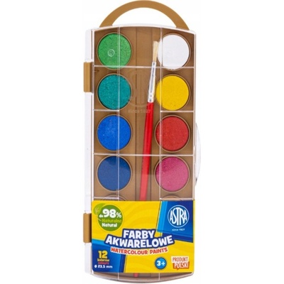 Astra vodové farby 12 farieb 23,5mm, zlatá paleta + štetec, 302123001