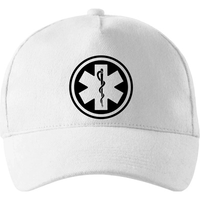 Rescue logo samostatné guľaté so zahnutým šiltom a látkovou sponou Biela