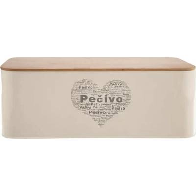 Chlebovka plech/dřevo 42x22,5x16 cm Pečivo SRDCE