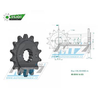 Kolečko řetězové (pastorek) 0516-14zubů ESJOT 50-32002-14 - Kawasaki Road EL250 Chopper + EL250 Eliminator Chopper + EL250 + EX250E1-E2 + EX250F2-F19,F6F,F7F + GPZ250R + GPX250R + KLX250S + KLX250SF +