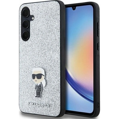 Karl Lagerfeld Samsung Galaxy A35 s pevným třpytem a logem Choupette kovový odznak stříbrná KLHCSA35GCNPSG