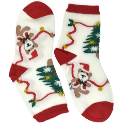 CoolSanta Detské vianočné bavlnené ponožky bielo červené