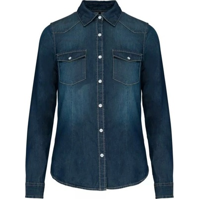 Kariban Vintage K518 dámská denim košile s dlouhým rukávem blue jean