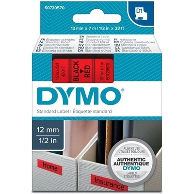 Dymo originál páska do tlačiarne štítkov, Dymo, 45017, S0720570, čierny tlač/červený podklad, 7m, 12mm, D1