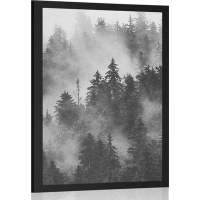 Plakát hory v mlze v černobílém provedení - 40x60 no frame
