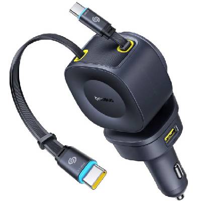 PrimeTrip VR2 Max комплект зарядно за кола с USB-C / USB-A портове и прибиращи се USB-C кабели - 163W - 0, 8 m - черен (92403)