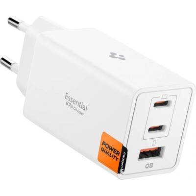 Spigen Зарядно устройство Spigen Essential EE673EU (ACH08710) - USB, 2x Type-C, Quantum Boost, 67W - Бяло
