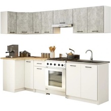 DobreSny Kuchyňská rohová sestava Olivia 3 m Bílá / Beton / Dub Sonoma
