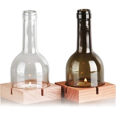 DT GLASS Svícen víno na dubové kvádrové podstavě velikost SMART čirá dub olejovaný (tmavší tón)