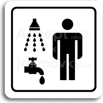 ACCEPT Piktogram sprcha, umývárna muži - bílá tabulka - černý tisk