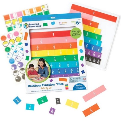 Learning Resources Комплект детска игра за смятане - Learning Resources Rainbow Fraction Tiles With Tray (51 части) (LER 0615)
