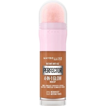 Maybelline Instant Anti-Age Perfector 4-In-1 Glow озаряващ течен фон дьо тен с гъба 20 ml нюанс 03 Medium Deep