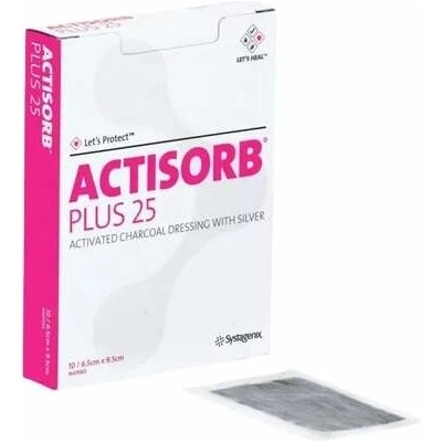 ACTISORB Plus 25 obväz s aktívnym uhlím a striebrom 6,5 x 9,5 cm 1 ks