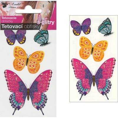 Tetovací obtisky ANDĚL 1102 motýli s glitry 10,5x6cm