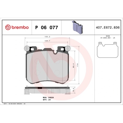 Sada brzdových platničiek, vždy 4 kusy v sade BREMBO P 06 077 (P06077)