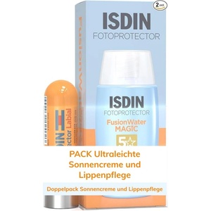 ISDIN Set Fusion Water MAGIC SPF 50 (50ml) + Lip Balm SPF 30 (4g) - Ultralight sun cream face & lip protection - Water-based, does not sting the eyes - 690028001 (690028001)