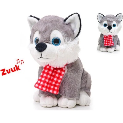 Mikro Хъски 22см плюшено седящо с шал на батерии със звук