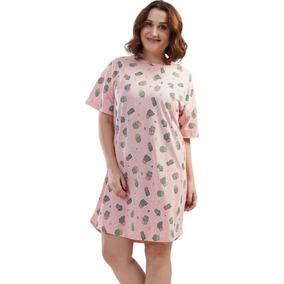 Свежа макси нощница в цвят светла праскова с кактусчета