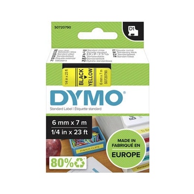 Dymo originál páska do tlačiarne štítkov, Dymo, 43618, S0720790, černý tlač/žltý podklad, 7m, 6mm, D1