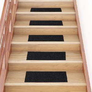 vidaXL Изтривалки за стълби, самозалепващи се, 15 бр. , 60x25 см, черни, правоъгълни