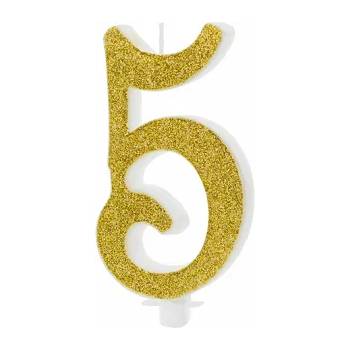 Image 1 of PartyDeco Свещ за торта - златна, номер 5