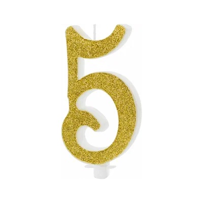 PartyDeco Свещ за торта - златна, номер 5