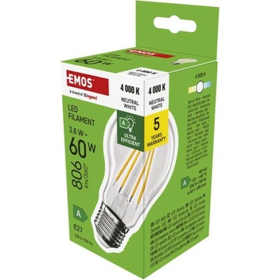 Emos LED žiarovka Filament A60 A CLASS/ E27 3,8 W 60 W 806 lm neutrálna biela ZF5148