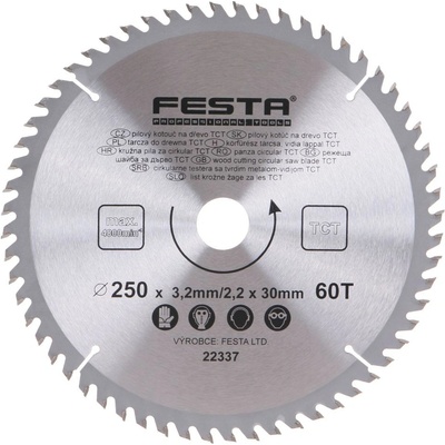 Festa Pilový kotouč s SK plátkem, 250 x 30 mm, 60 zubů, TCT 22337