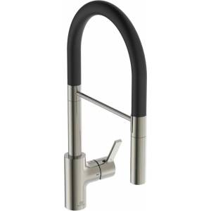 Ideal Standard Кухненски смесител с полупрофесионален гъвкав чучур Ideal Standard Gusto 142 сребристо - черен (BD417GN)