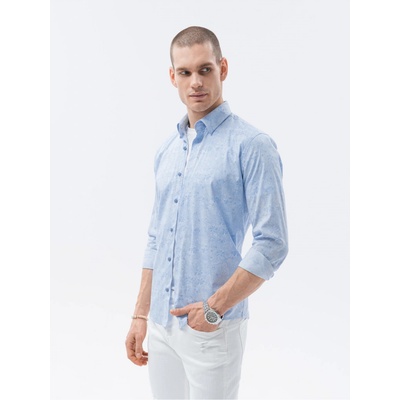 Ombre Clothing pánská košile s dlouhým rukávem Elde světle modrá K608