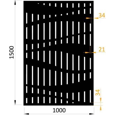 dizajnová kovová výplň, laserom vypálený vzor 9342, rozmer 1000x1500x2,0mm, bez povrchovej úpravy, perforácia 15%