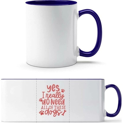 PrintEQ TTH Dvoubarevný Hrnek Design pro majitele více psů Bílá Kobaltová Modř Standard Dárky 250 ml