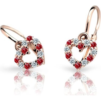 Danfil dětská srdíčka C2157 z růžového zlata s kamínky Ruby Dark zapínání brizura