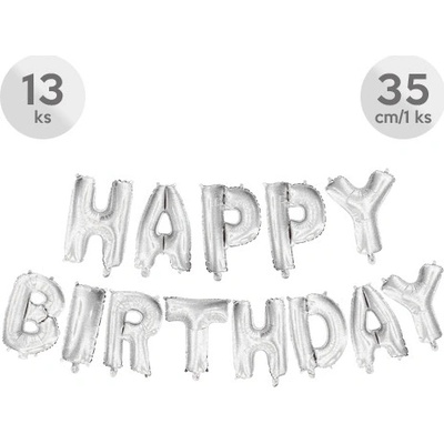 Balón narozeninový Happy Birthday 35 cm stříbrný