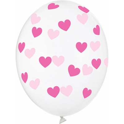 Latexový balonek průhledný s červenými srdíčky 30 cm