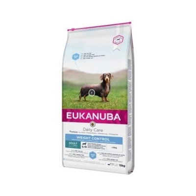 EUKANUBA Daily Care Control Weight - Пълноценна суха храна за израснали кучета от малки и средни породи за поддържане на здравословно тегло със сушено пиле и пуйка, 2.3 кг