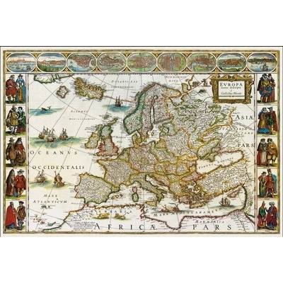 ZES Evropa Blaeuw - nástěnná historická mapa 113 x 83 cm Varianta: bez rámu v tubusu, Provedení: laminovaná mapa v lištách