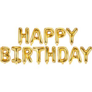 PartyDeco Балон от фолио - Happy Birthday златен надпис 340x35см