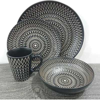 Bydlení M.S. Černý jídelní servis pro 4 kamenina Creatable