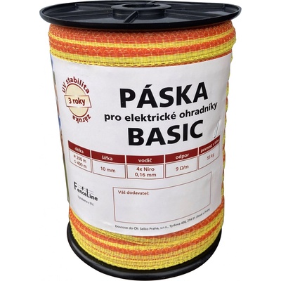 Páska BASIC 10 mm pro el. ohradník, 4x0,16 mm Niro, žluto-oranž. - 200 m