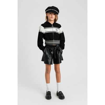 Twinset Girl svetr rozepínací s třásněmi černý