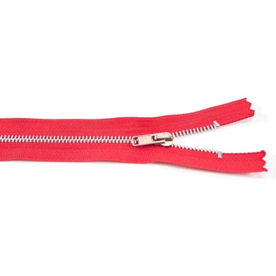 Nedeliteľný kovový strieborný zips č.3 viac farieb - dĺžka (16 - 20 cm) 16 cm Červená