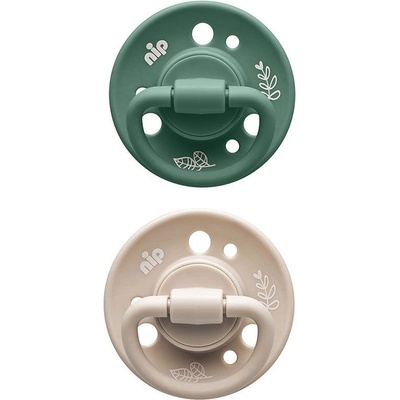 NIP Каучукови залъгалки NIP Green - Cherry, зелена и бежова, 6 м+, 2 броя (14000821910133)