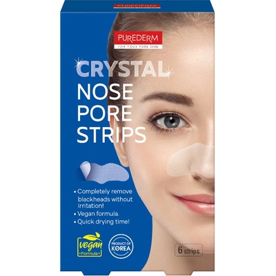 Purederm PurederКорейска козметика веган дълбоко почистващи ленти за нос " Crystal" - 6 бр (c-0590301)