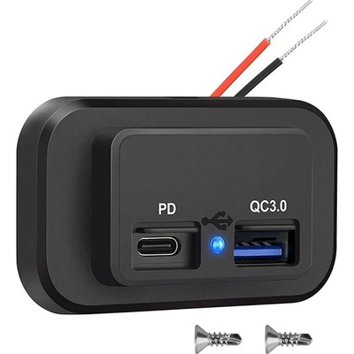 34662 USB QC3.0 + USB-C PD zásuvka 12/24V, montáž na povrch