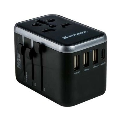 Cestovný adaptér, univerzálny, USB-A (QC 3.0)/USB-C (PD61W), 2xUSB, VERBATIM „UTA-04“ 49546