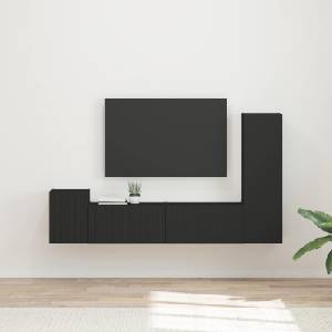 vidaXL Комплект ТВ шкаф 4 бр. Черно Инженерна дървесина (3408998)