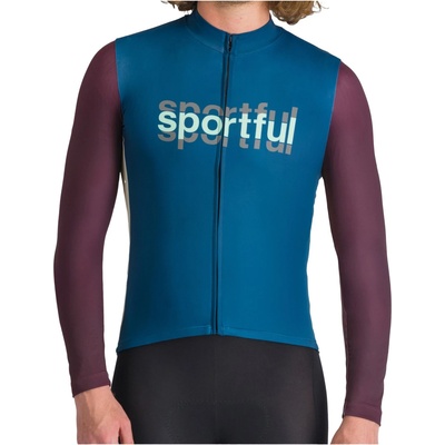 Sportful Мъжка фланелка с дълъг ръкав за колоездене Sportful Supergiara Logo Thermal Jersey Cycling jersey - Teal Blue (056-3776-0113)