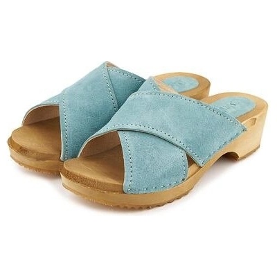 Vlnka Dámske letné kožené dreváky modrá