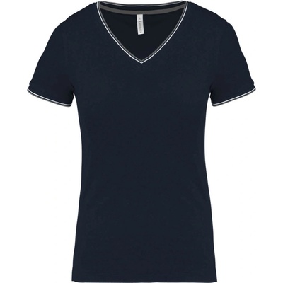 Kariban v-neck k394 / Дамска риза с къс ръкав от пике - тъмносиво/светлосиво/бяло xxl (20k39437605)